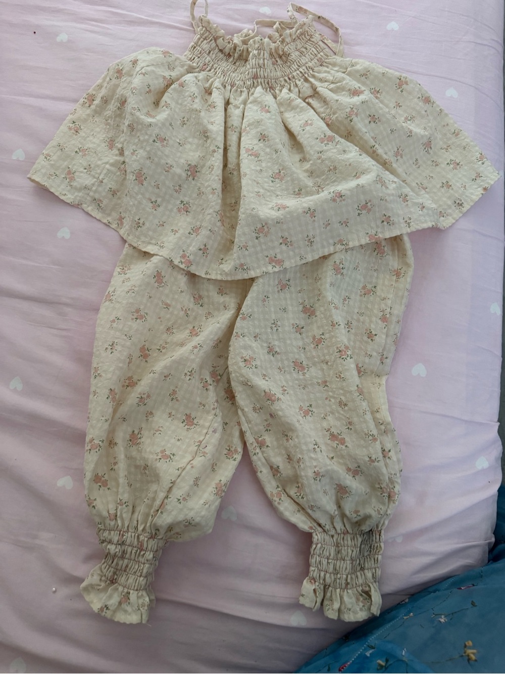 Girls Cream Floral Cotton Set
